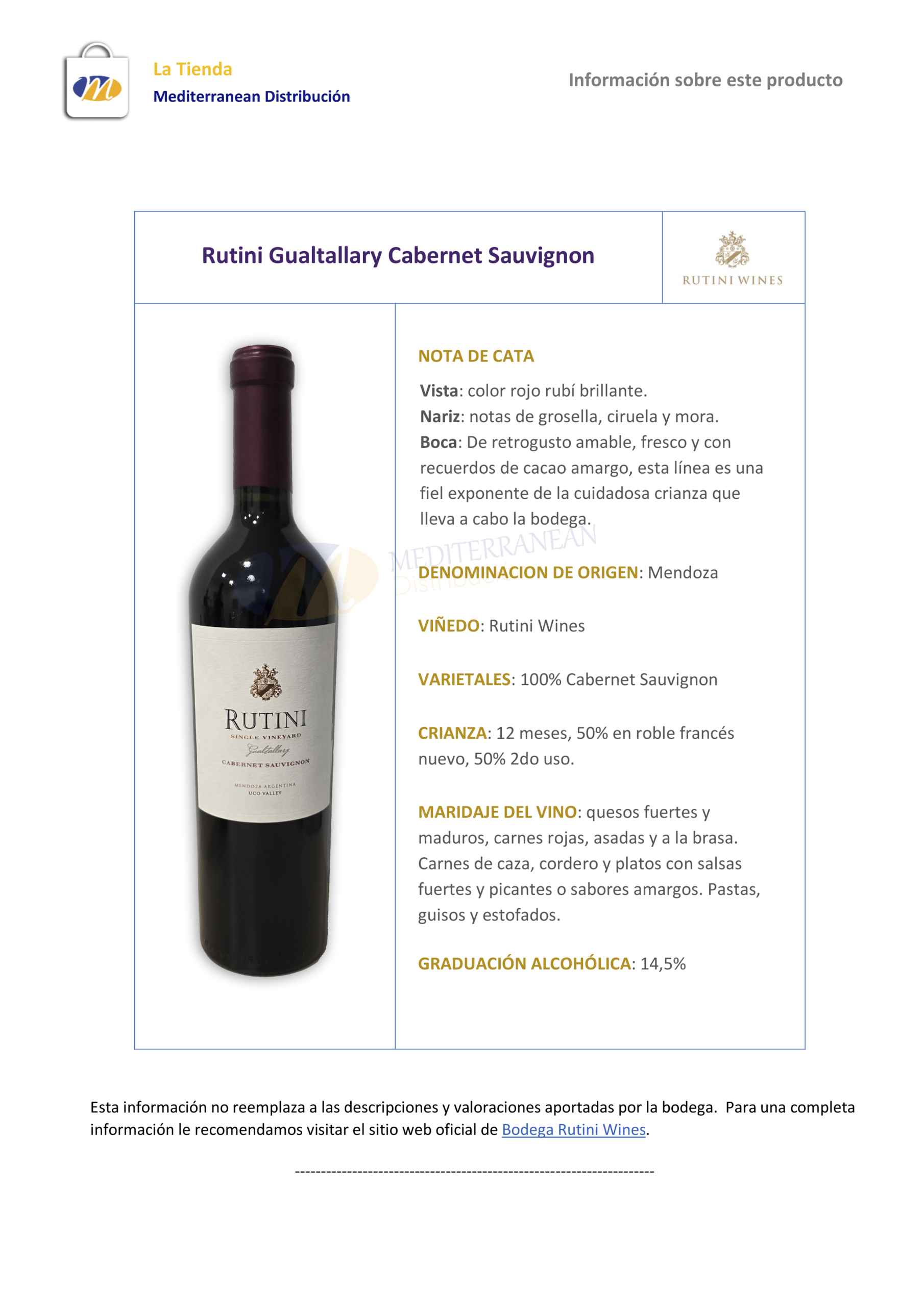 Rutini Single Wineyard Cabernet Sauvignon