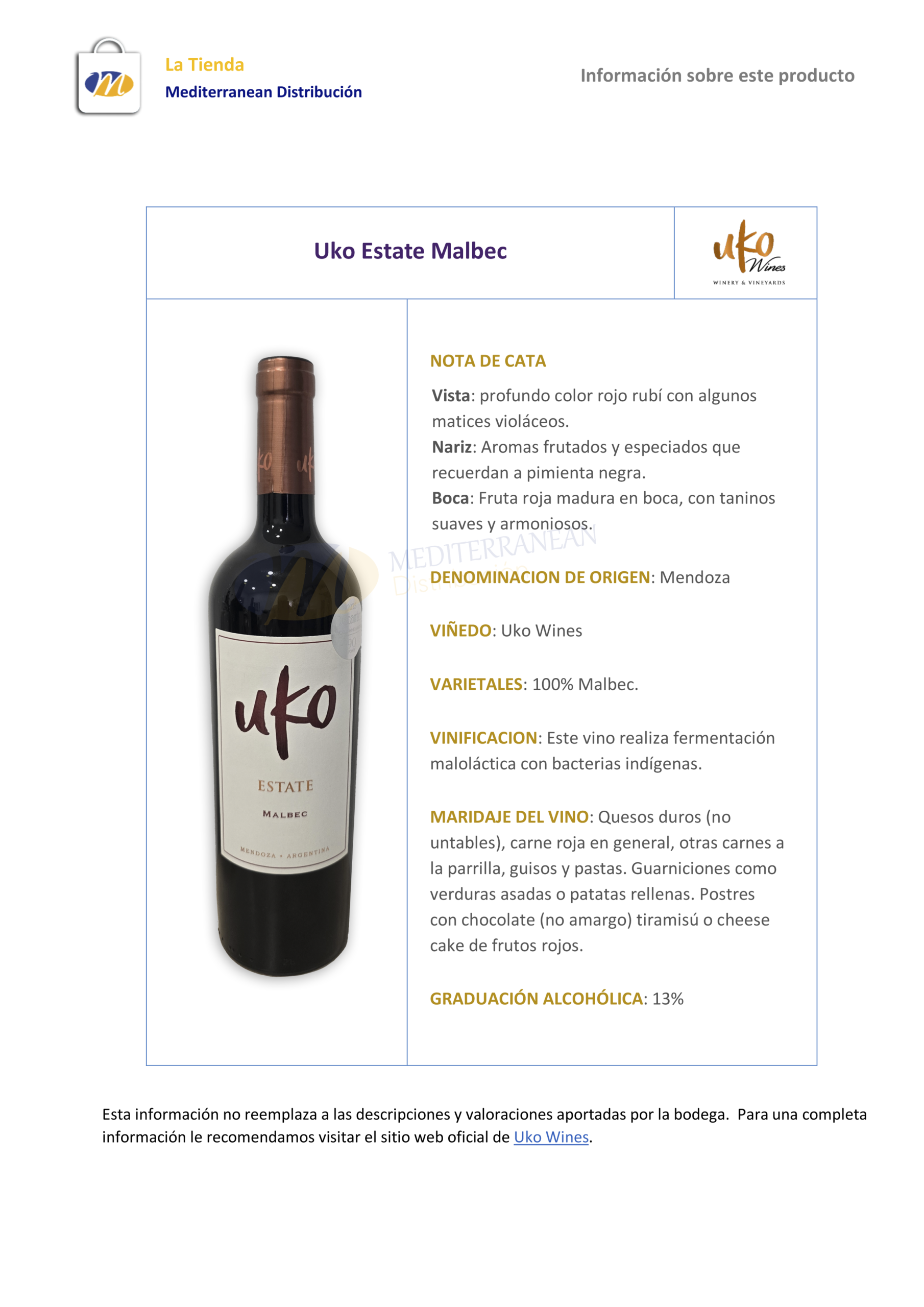 Uko Estate Malbec - Imagen 2