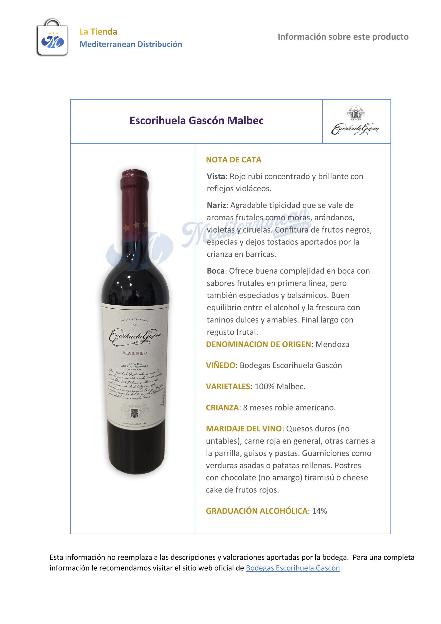 Escorihuela Gascón Malbec - Imagen 2